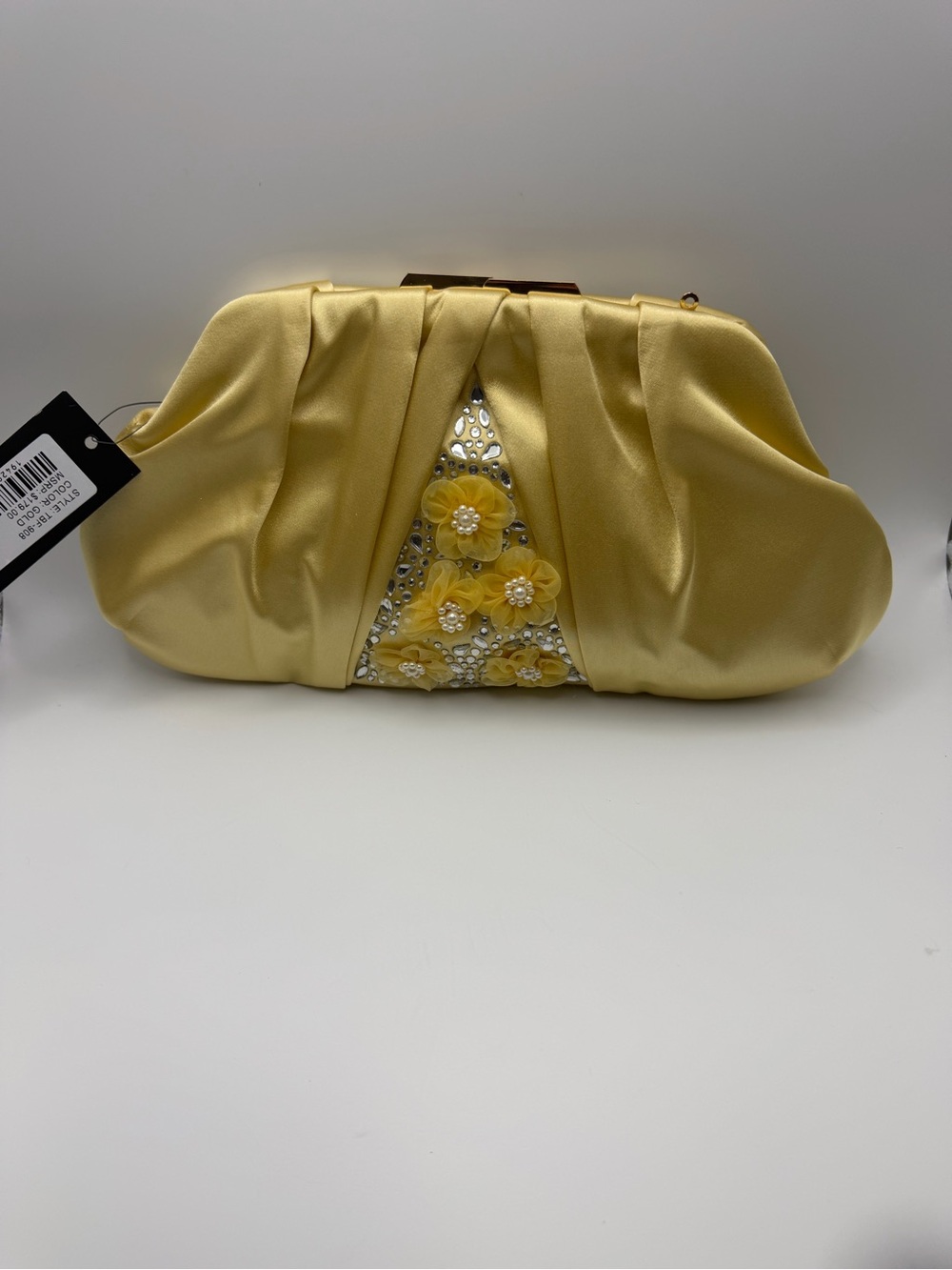 Badgley Mischka Satin Gold Floral Embellished Clutch